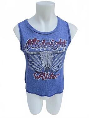 Women’s Blue Bow Back Graphic Tank Y2K Biker Moto Americana Sleeveless Medium